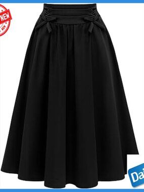 High Waisted Midi Skirt with Pockets, A-Line Vintage Style for Office